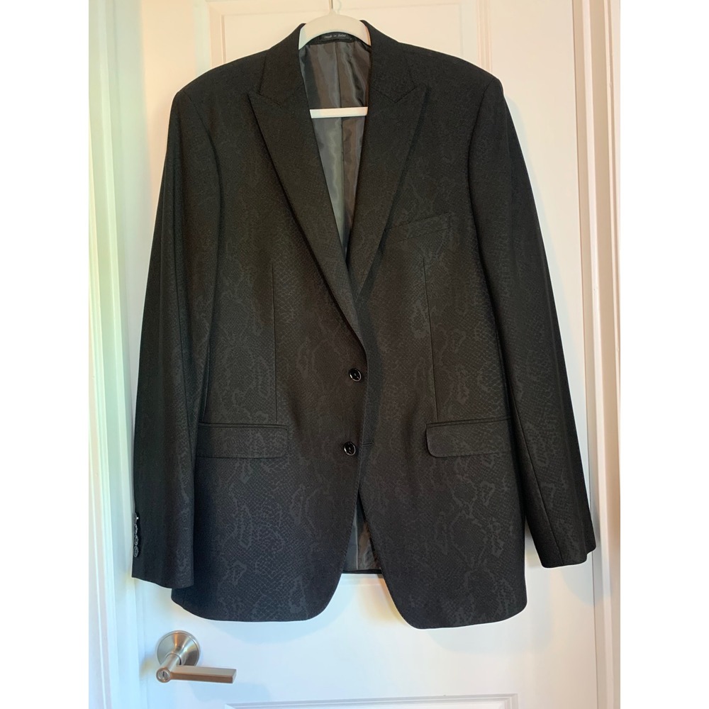 Calvin Klein Men's Black Suit Jacket Snakeskin‎ Jacquard Blazer Two-Button 44L